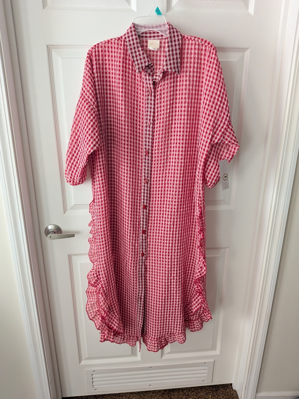 NWT Zadie B's Red Gingham Button-Front Ruffle Duster Dress